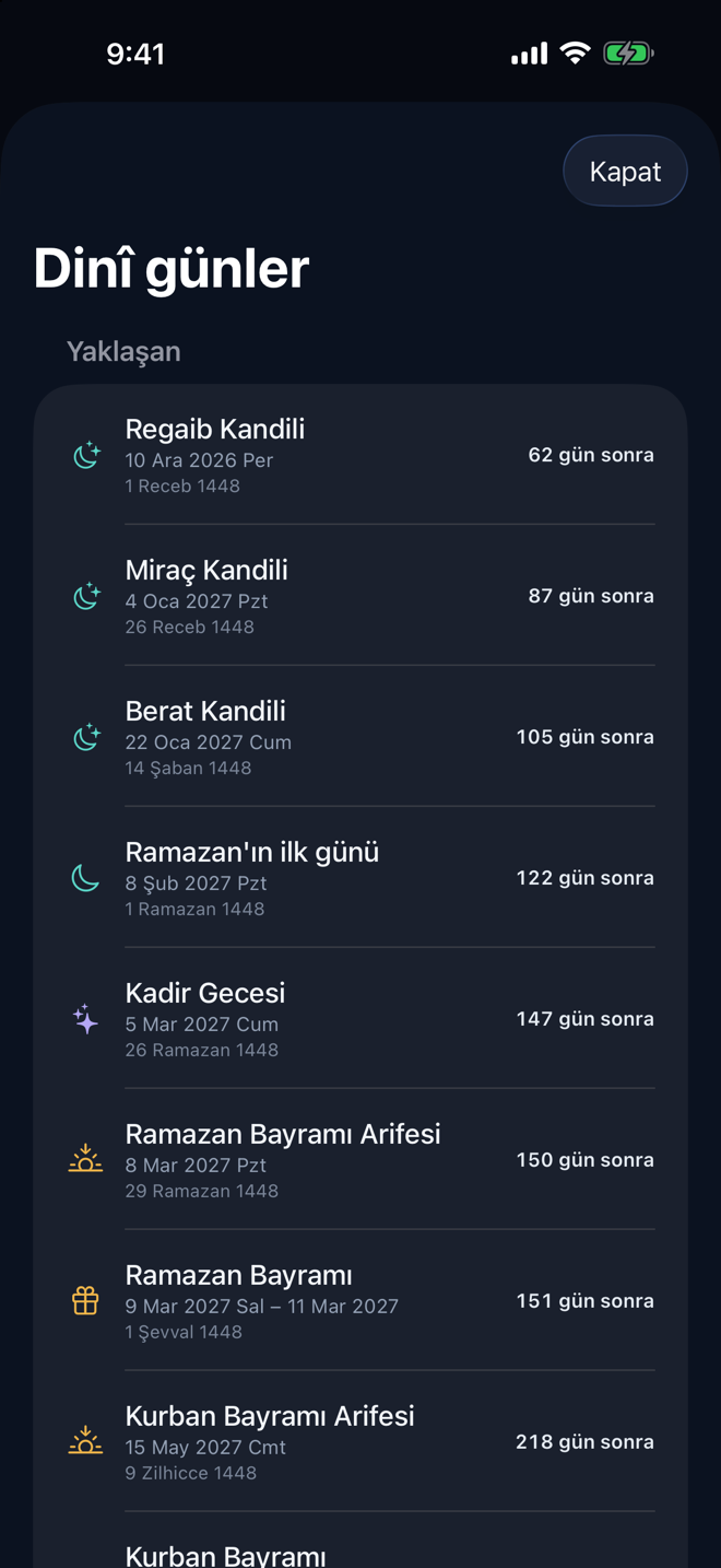 Kilit ekranında ayet, hadis ve günlük vird widget'ları